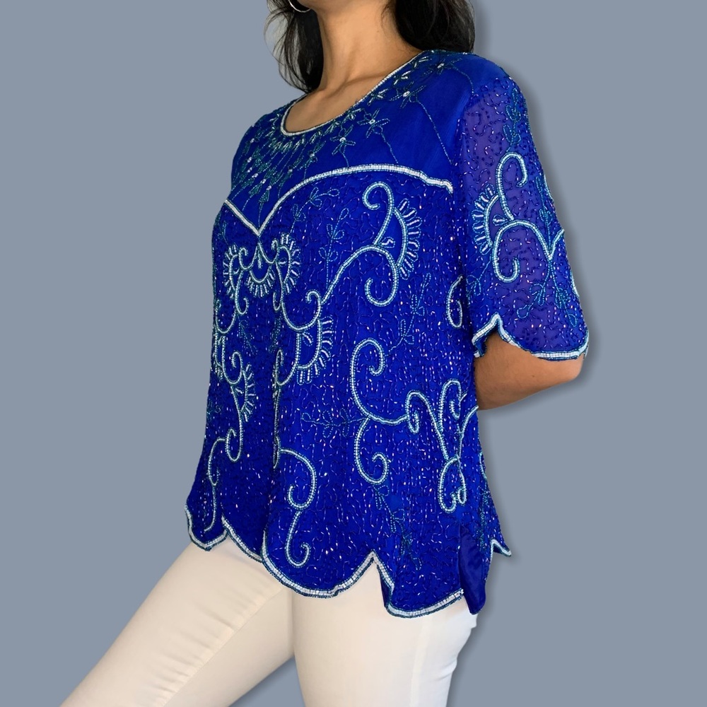 Vintage 90s hand beaded silk top